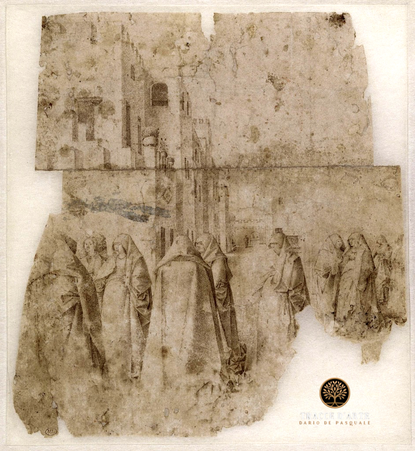 Antonello, Gruppi di donne con scorcio di case, 1475 circa, pennello e inchiostro su carta, cm 21.2 × 19.1, Musée du Louvre, Parigi.